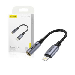 Cabo de Áudio Adaptador Metálico Foneng BM30 3.5mm Fêmea para Lightning 14cm Preto